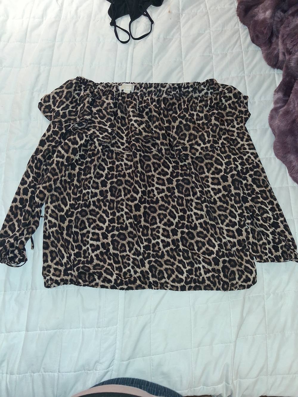 MICHAEL Michael Kors Leopard Print Off-Shoulder Top - Black & Brown